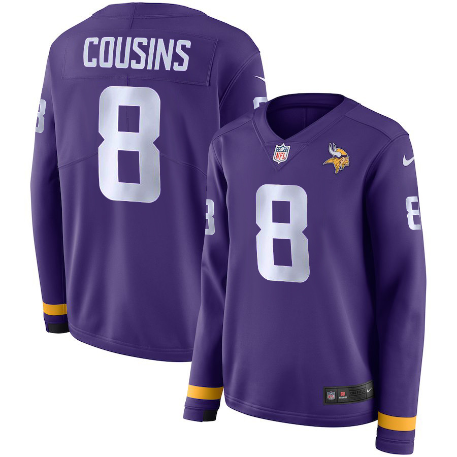 Women Minnesota Vikings 8 Cousins purple Limited NFL Nike Therma Long Sleeve Jersey